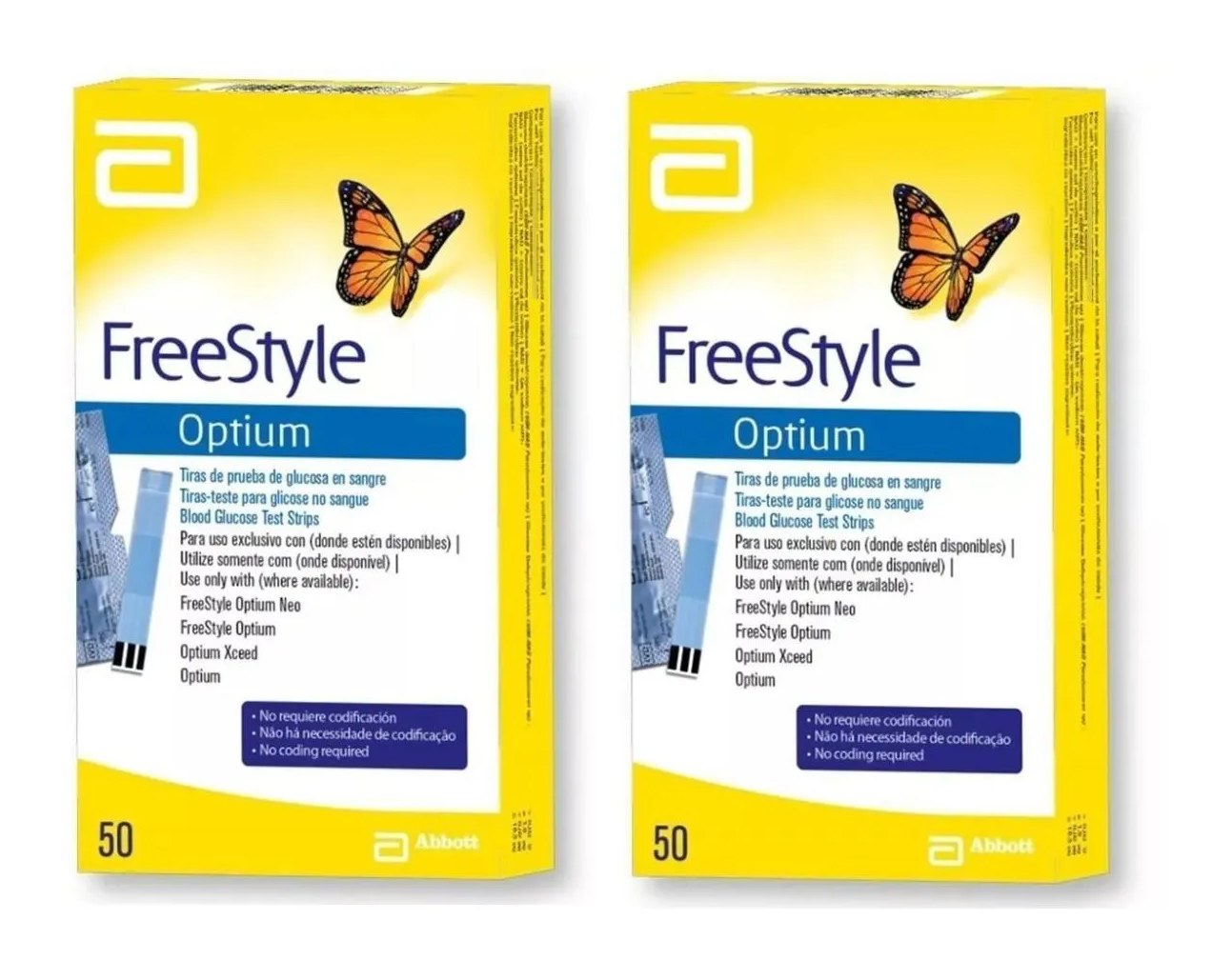 Kit 2 Tiras Glicemia Glicose Diabete Freestyle Optium 50un