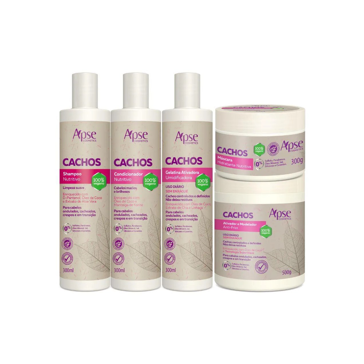 Kit Apse Shampoo, Condicionador, Gelatina, Máscara 300g E Ativador 500ml Apse Cosmetics