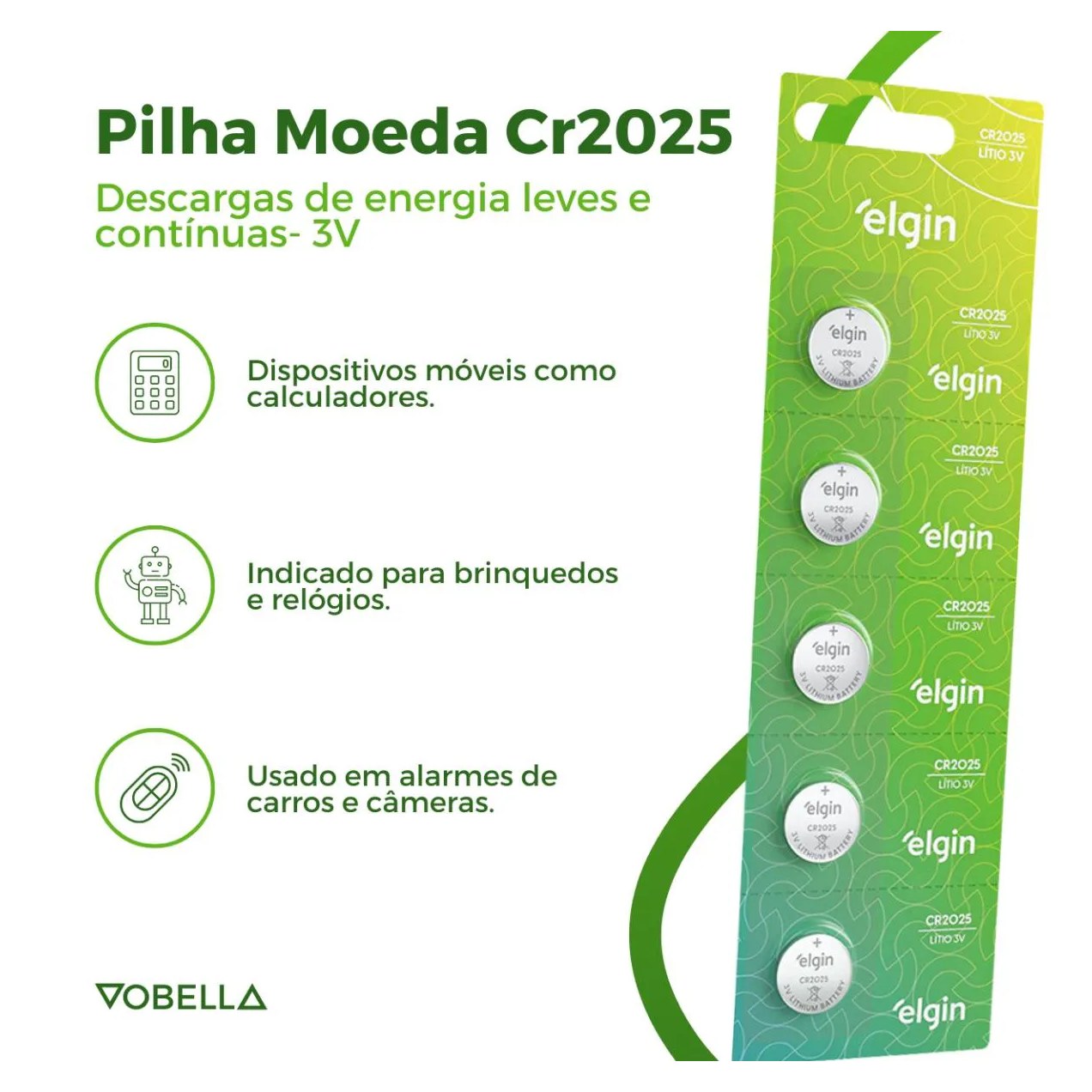 5 Baterias Pilha Moeda Cr2025 3v Blister Cartela Elgin