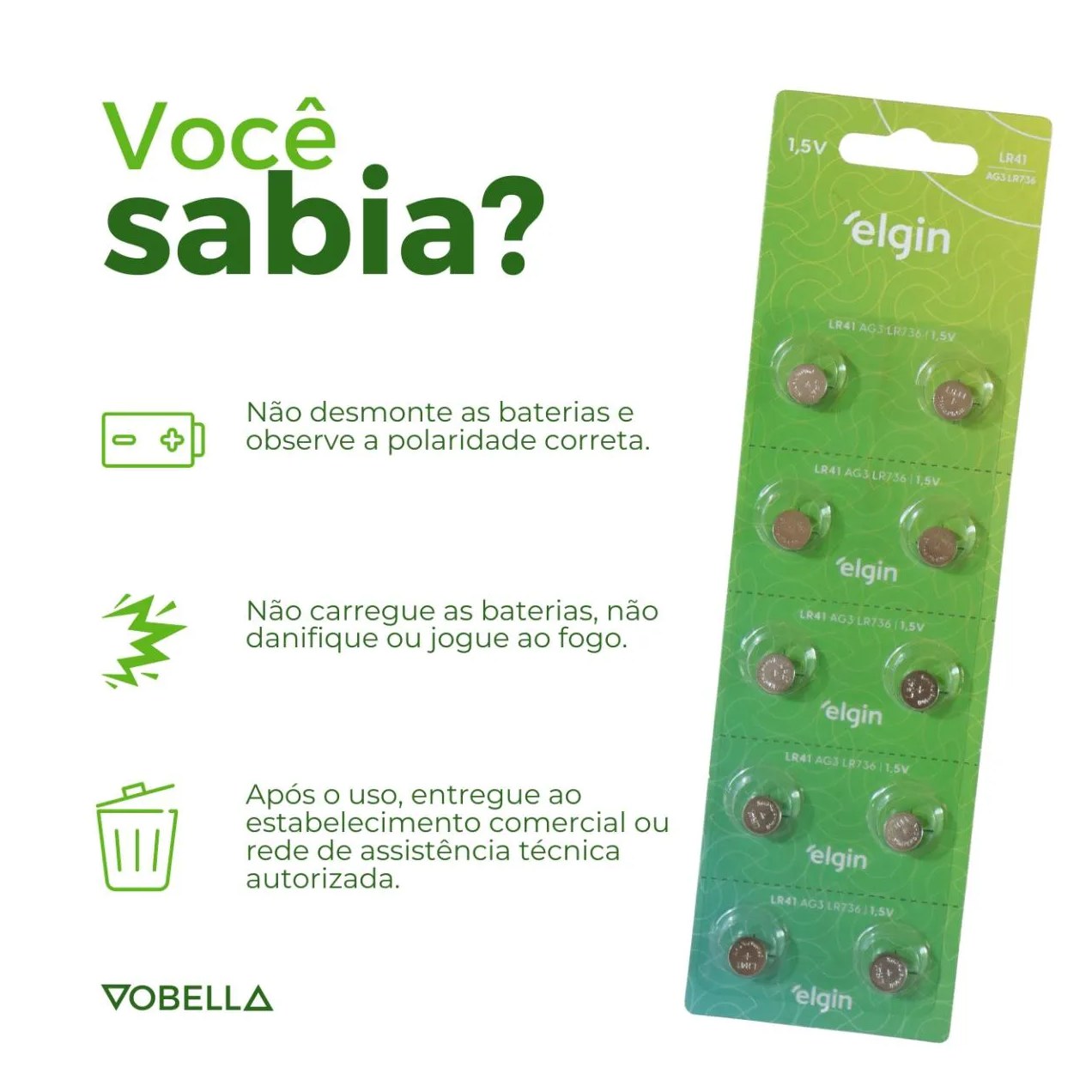 10 Baterias Pilhas Alcalina Lr41 1,5v Blister Cartela Elgin