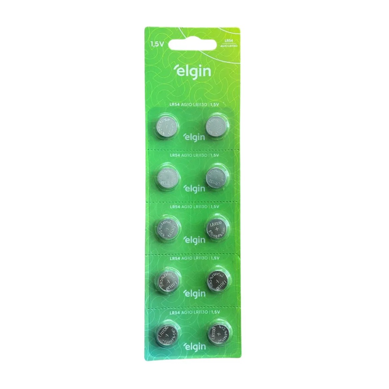 10 Baterias Pilhas Alcalina Lr54 1,5v Blister Cartela Elgin
