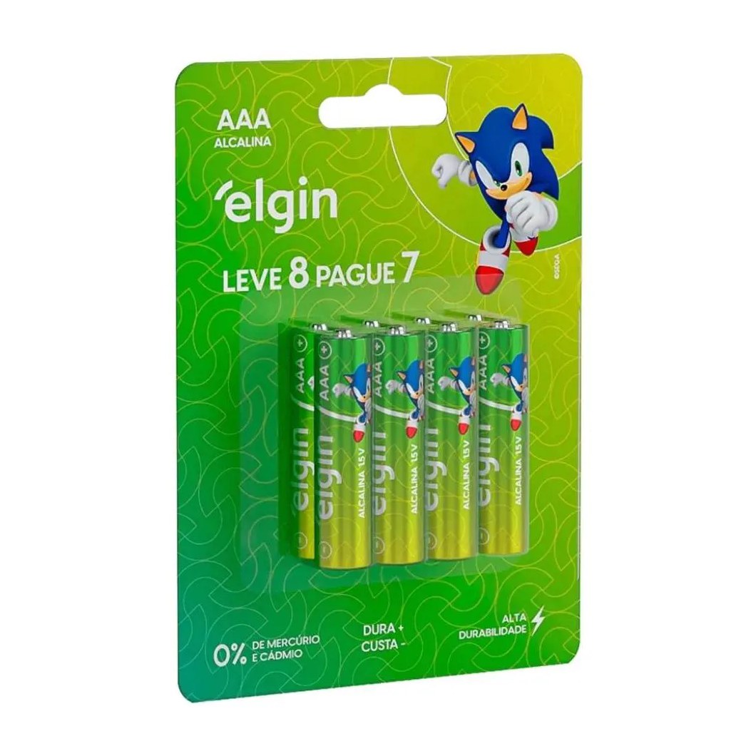Pilha Alcalina Aaa Palito 1,5v LR03 Blister 8 Unidades Elgin