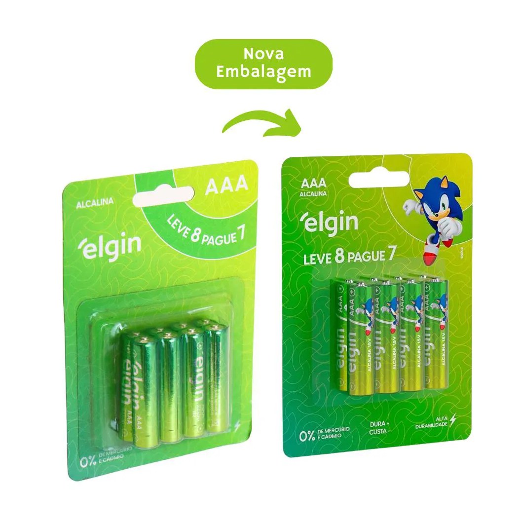 Pilha Alcalina Aaa Palito 1,5v LR03 Blister 8 Unidades Elgin