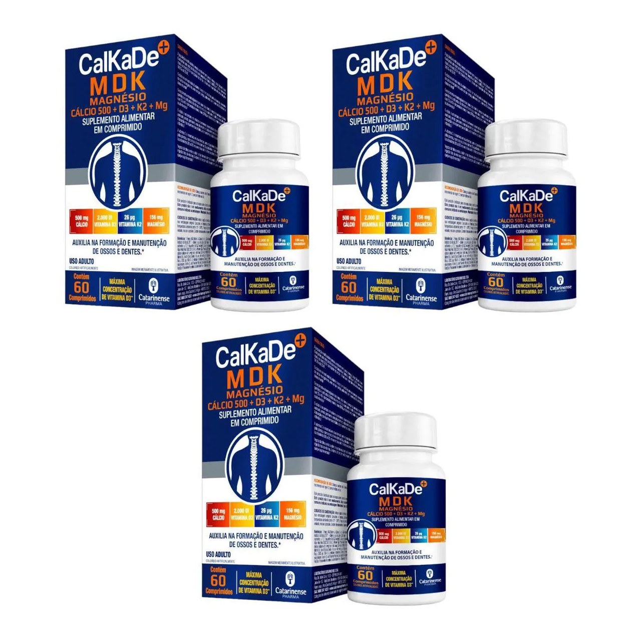 3 Caixas Suplemento Alimentar Calkade Mdk 60 comprimidos