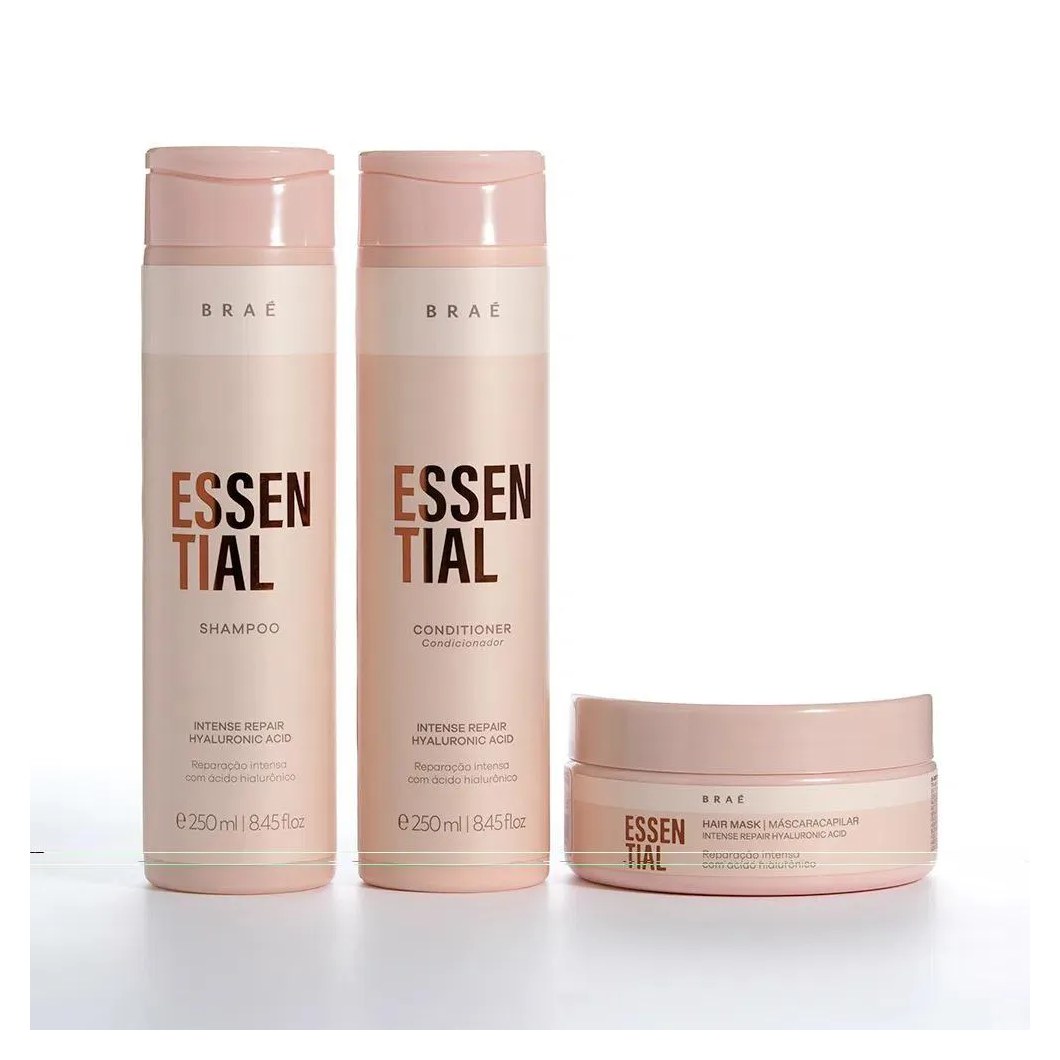 Kit Braé Essential Shampoo 250ml + Cond 250ml + Másc 200ml