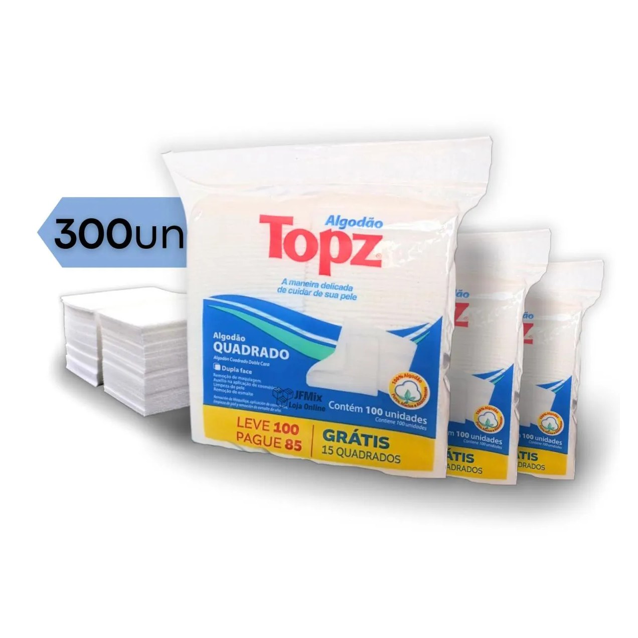 Algodão prensado quadrado TOPZ 300 unidades