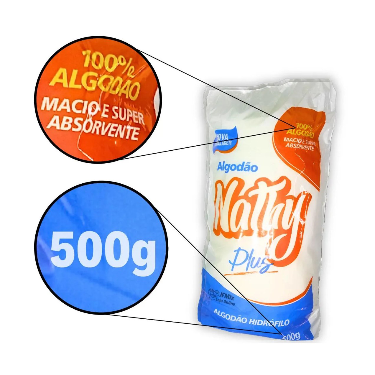 Algodão Hidrófilo Rolo 500gr C/10 Unidades