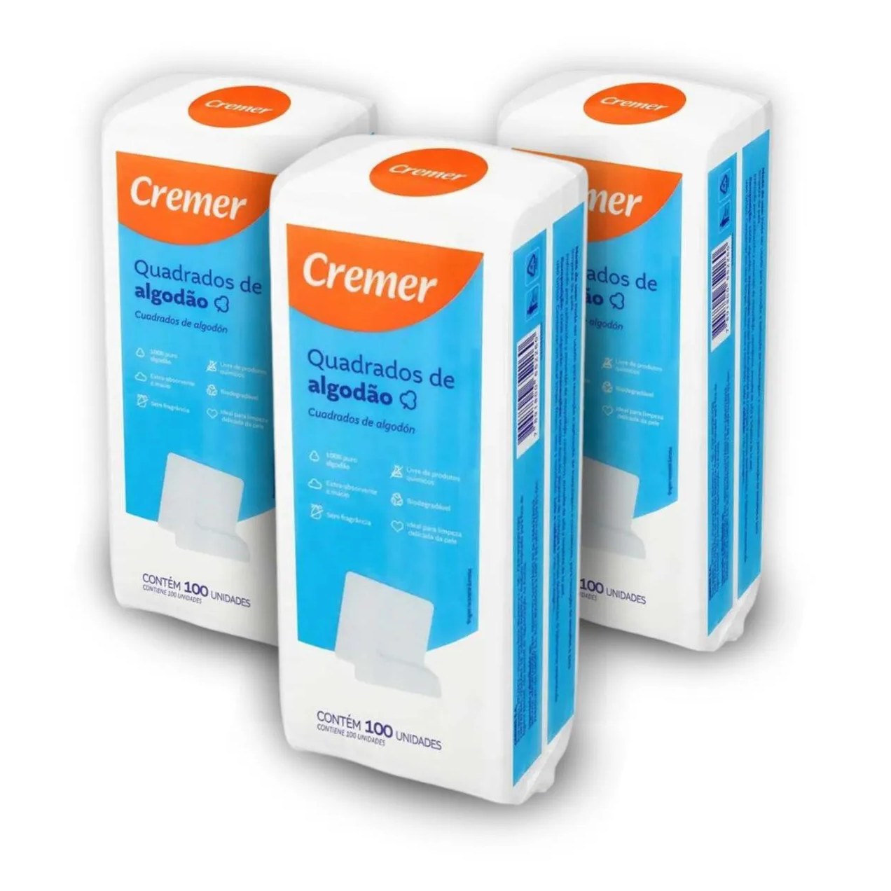Algodão quadrado bebê Cremer Sem Perfume 300 unidades