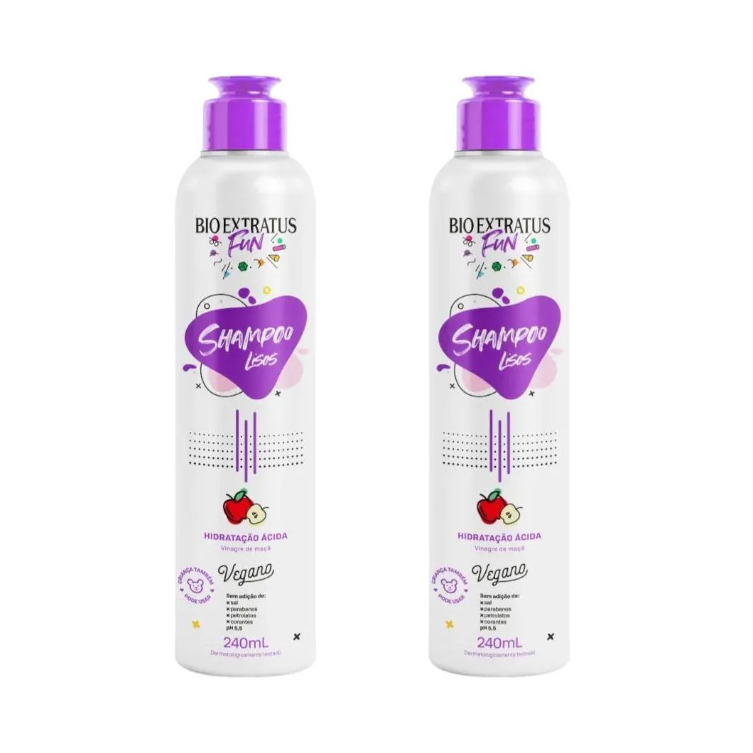 Kit 2 Shampoo Fun Limpeza Cabelos Liso 240 Ml Bio Extratus
