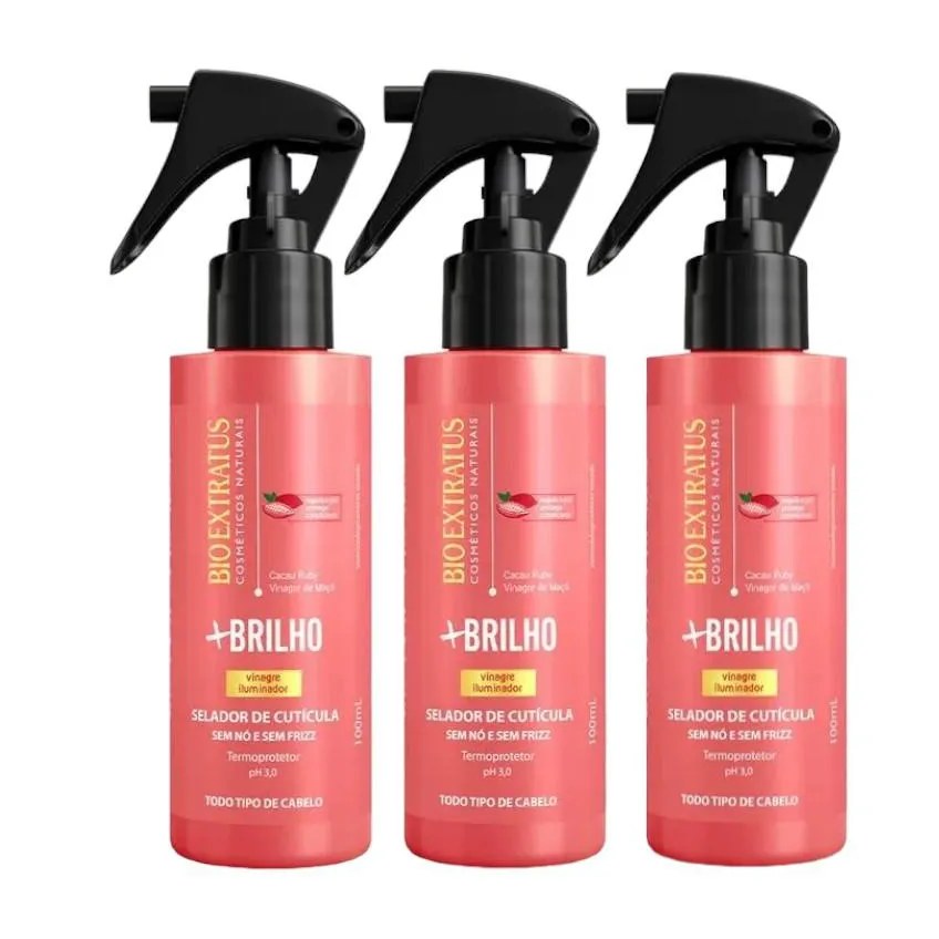 Kit 3 Spray Selador de Cutícula Mais Brilho 100Ml Bio Extratus