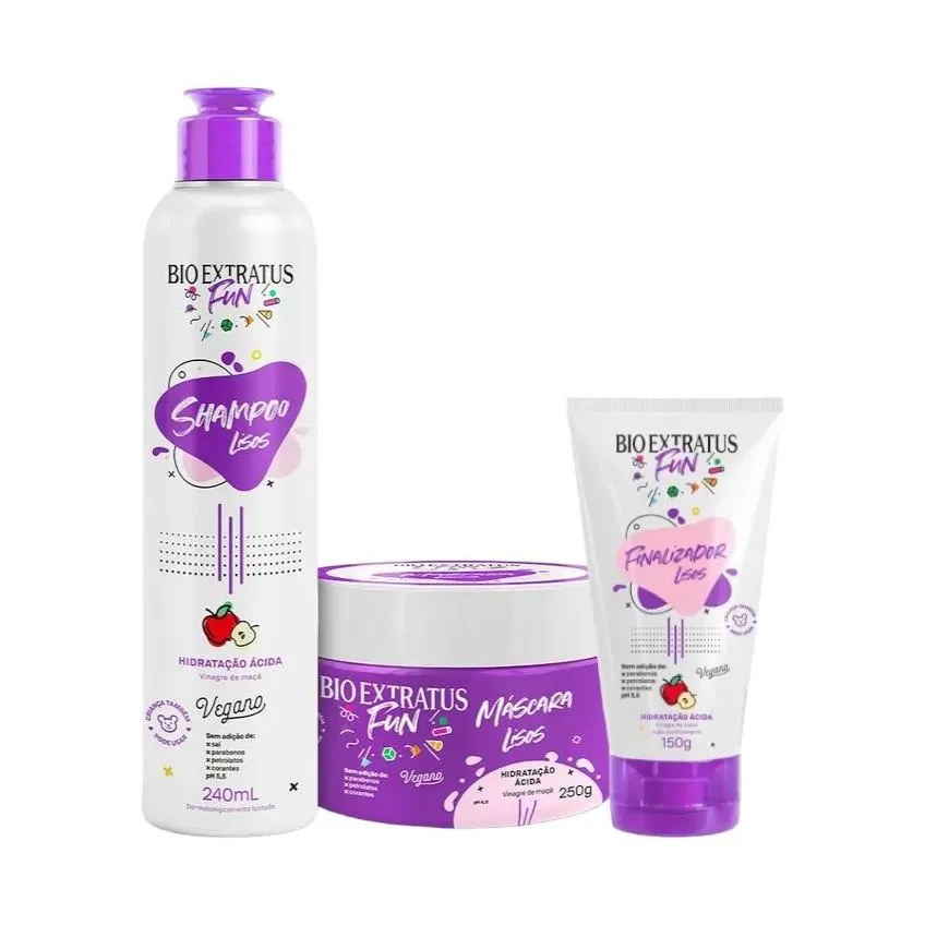 Kit 1 Shampoo 1 Mascara 1 Finalizador Fun Liso Bio Extratus