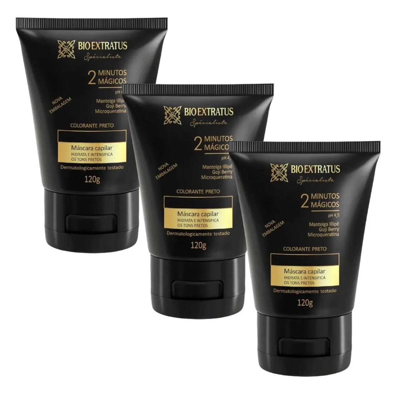 Kit 3 Mascaras Colorante Preta Reaviva A Cor e Trata 120 Gr