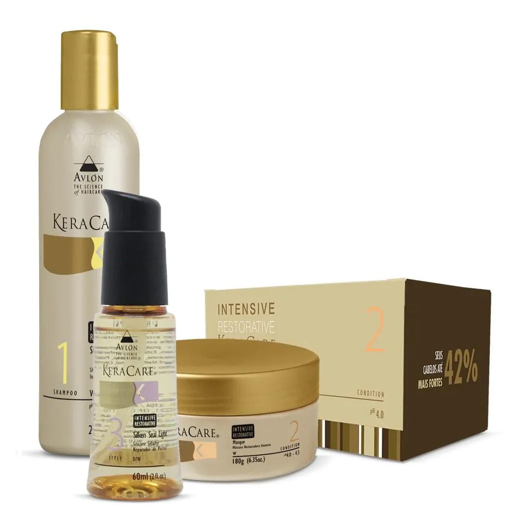 Kit Avlon Keracare Intensive Restorative Shampoo 240ml + Máscara 180g + Silken Seal Light 60ml