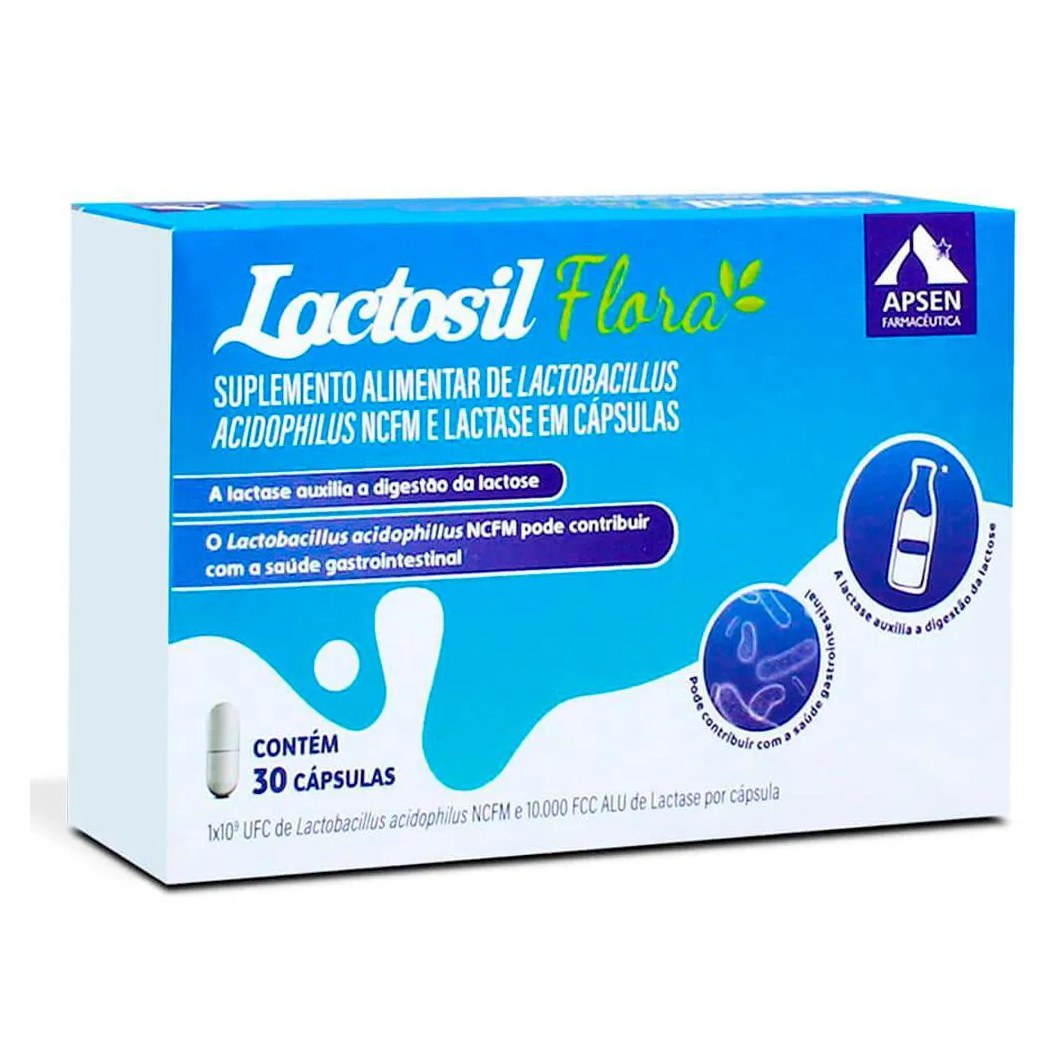 Lactosil Flora C/30 cápsulas - Probiótico Lactobacillus + Enzima Digestiva Lactase 10.000 Fcc