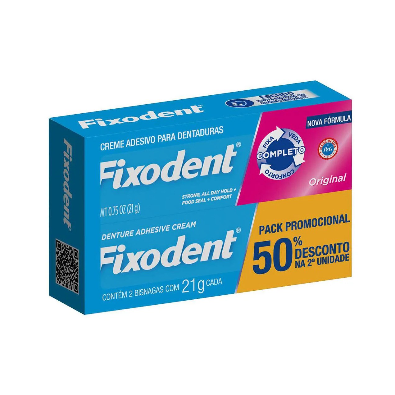 Creme Adesivo para Dentaduras Fixodent Original Pack Promocional com 50% de desconto na 2ª unidade