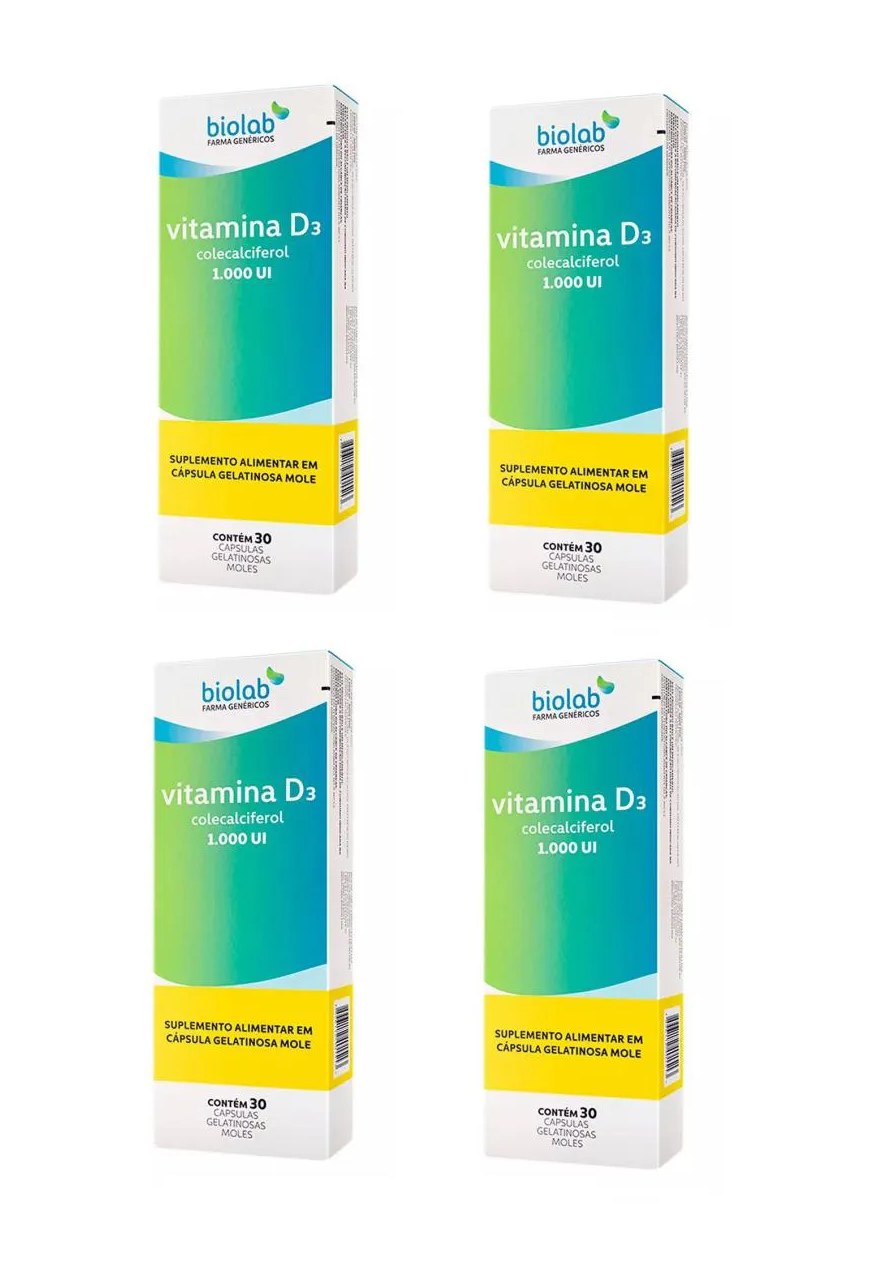 Kit 4 Vitamina D3 1000ui Biolab P/ Imunidade Músculo 30cps