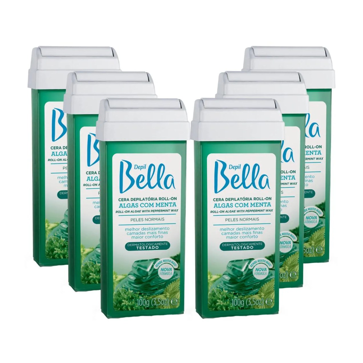 Kit 6 Ceras Roll-On Depilatória Algas com Menta Depil Bella