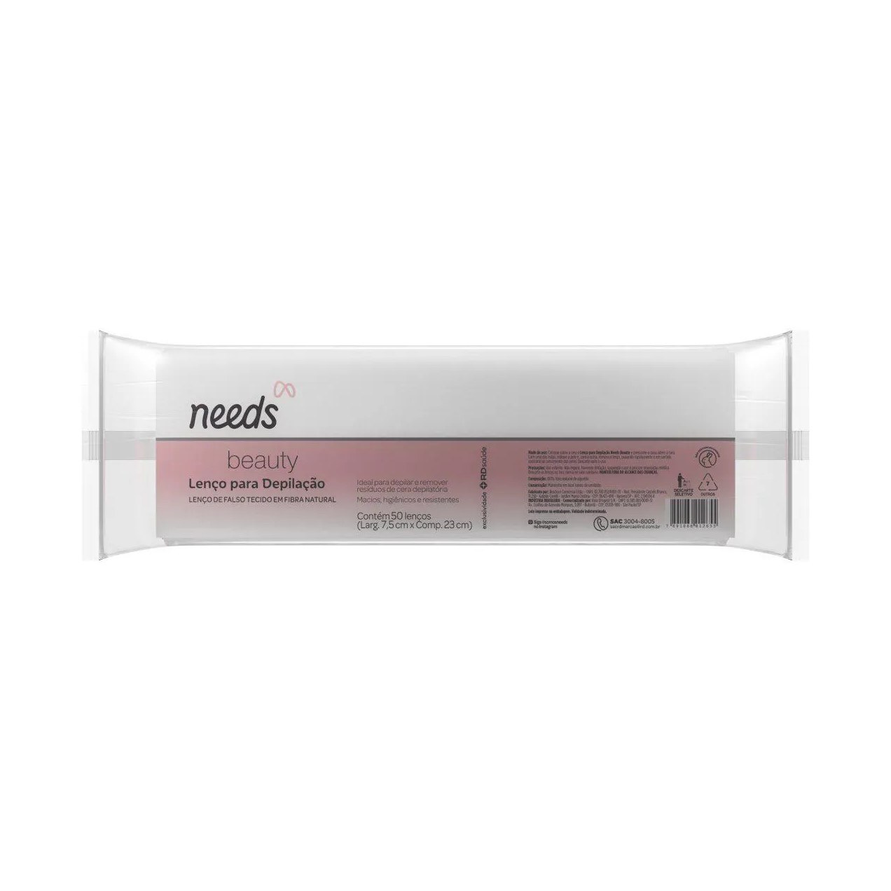 Lenço para Depilação Needs Beauty Fibra Natural 50 Unidades