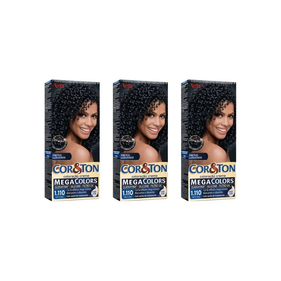 Coloraçao Cor&ton 1.110 Preto Onix 50g - Kit C / 3