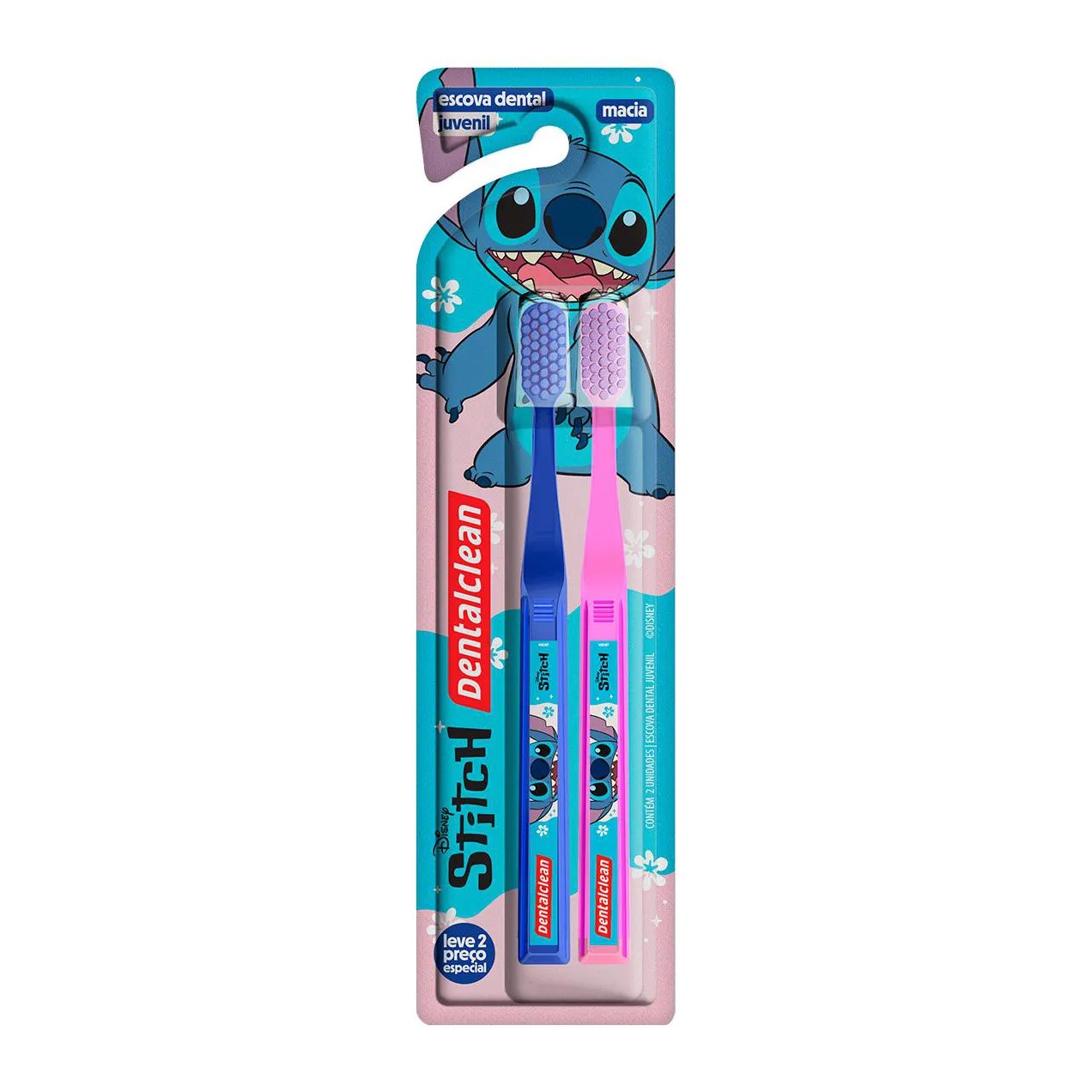 Escova de Dente Juvenil Dentalclean Stitch Macia 2 Unidades