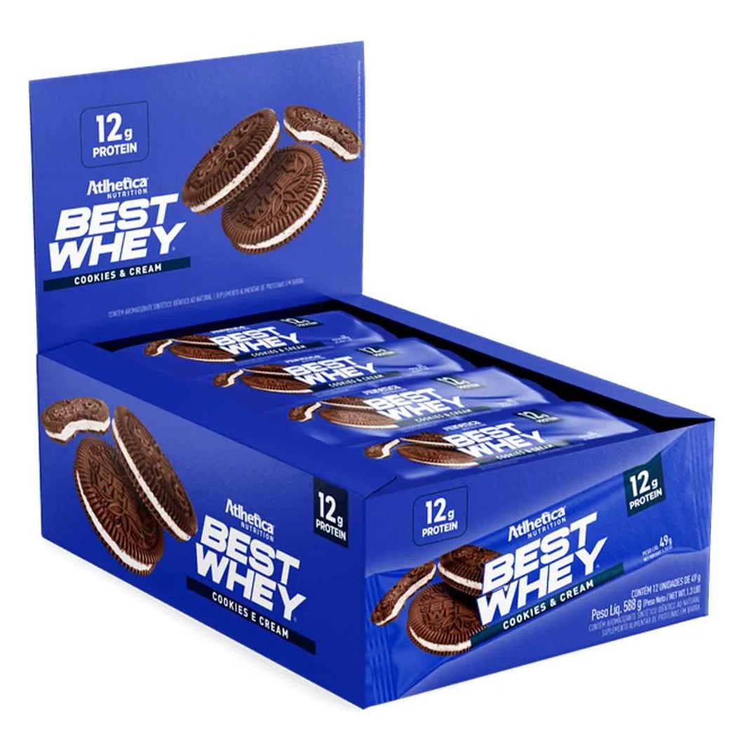 Best Whey Bar 12g - Caixa com 12un 49g Cada - Atlhetica Nutrition Cookies And Cream