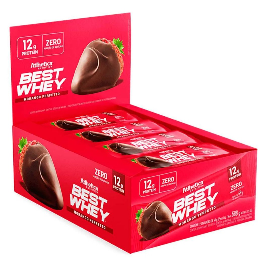 Best Whey Bar 12g - Caixa com 12un 49g Cada - Atlhetica Nutrition Morango Perfetto