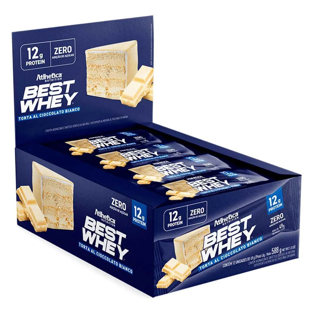 Best Whey Bar 12g - Caixa com 12un 49g Cada - Atlhetica Nutrition Torta Cioccolato Bianco