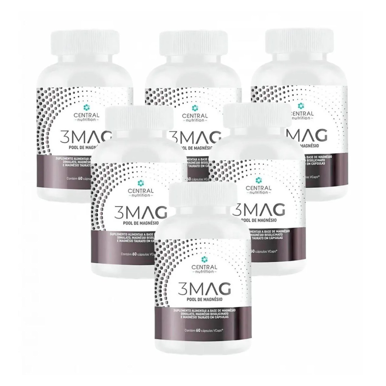 6x 3 Mag Magnesio Quelato Taurato Dimalato Central Nutrition sem Sabor