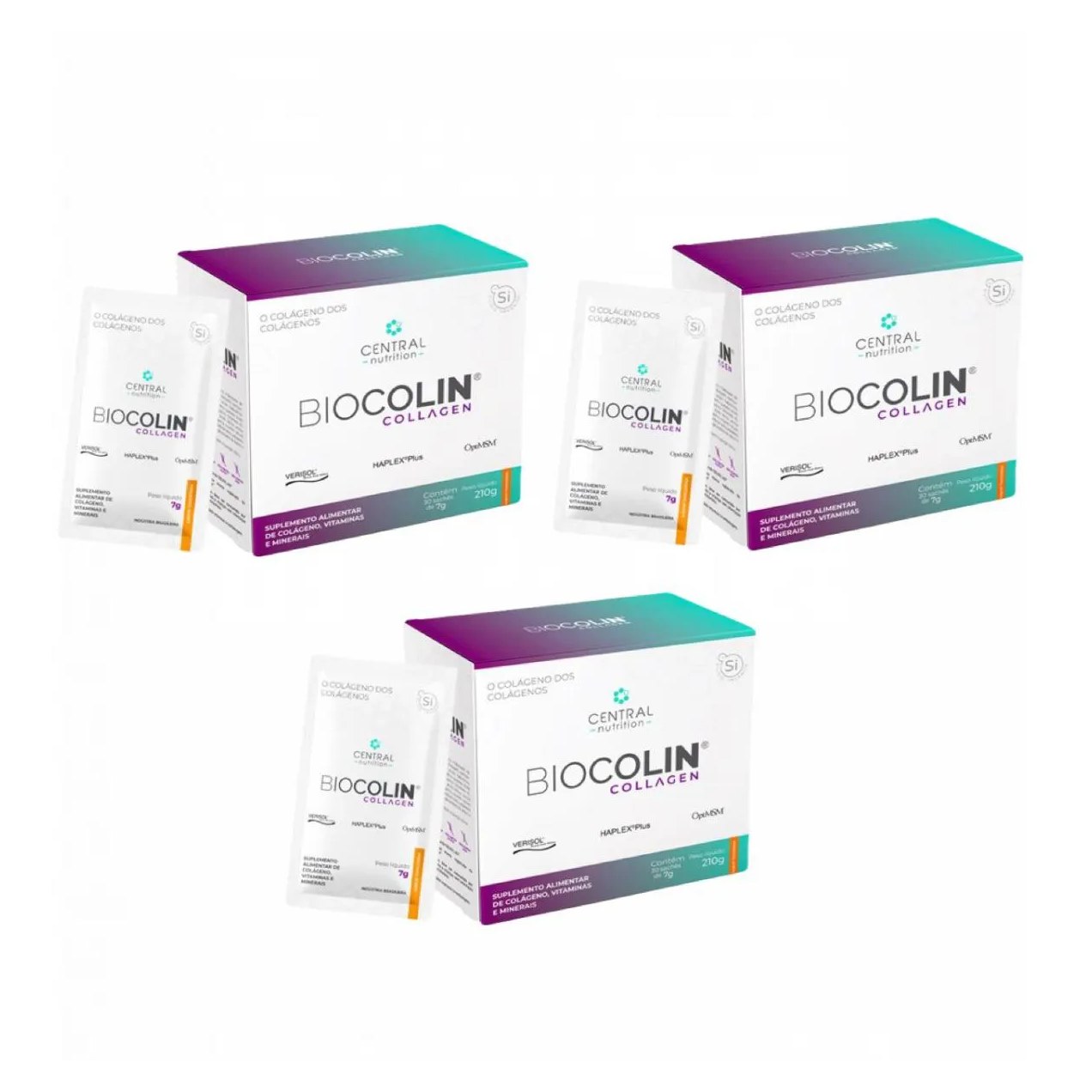 3x Biocolin Collagen - Central Nutrition - Tangerina 30 Sachês