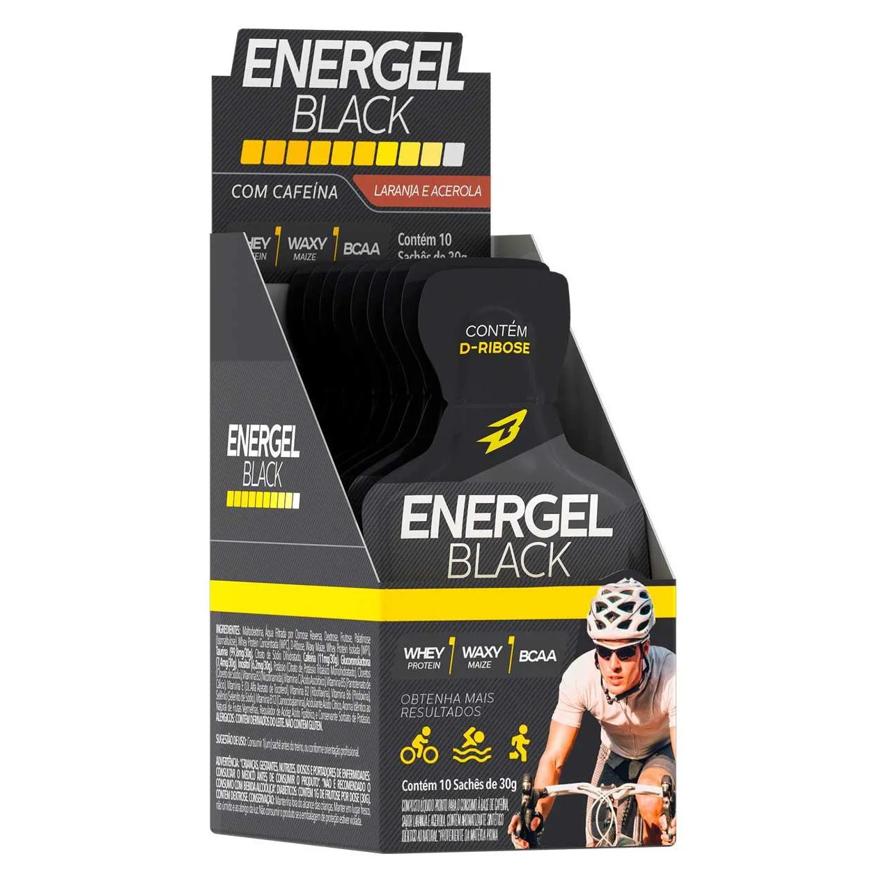 Gel Energel Black Cx 10 Sachês Bodyaction Sabor Laranja Acerola