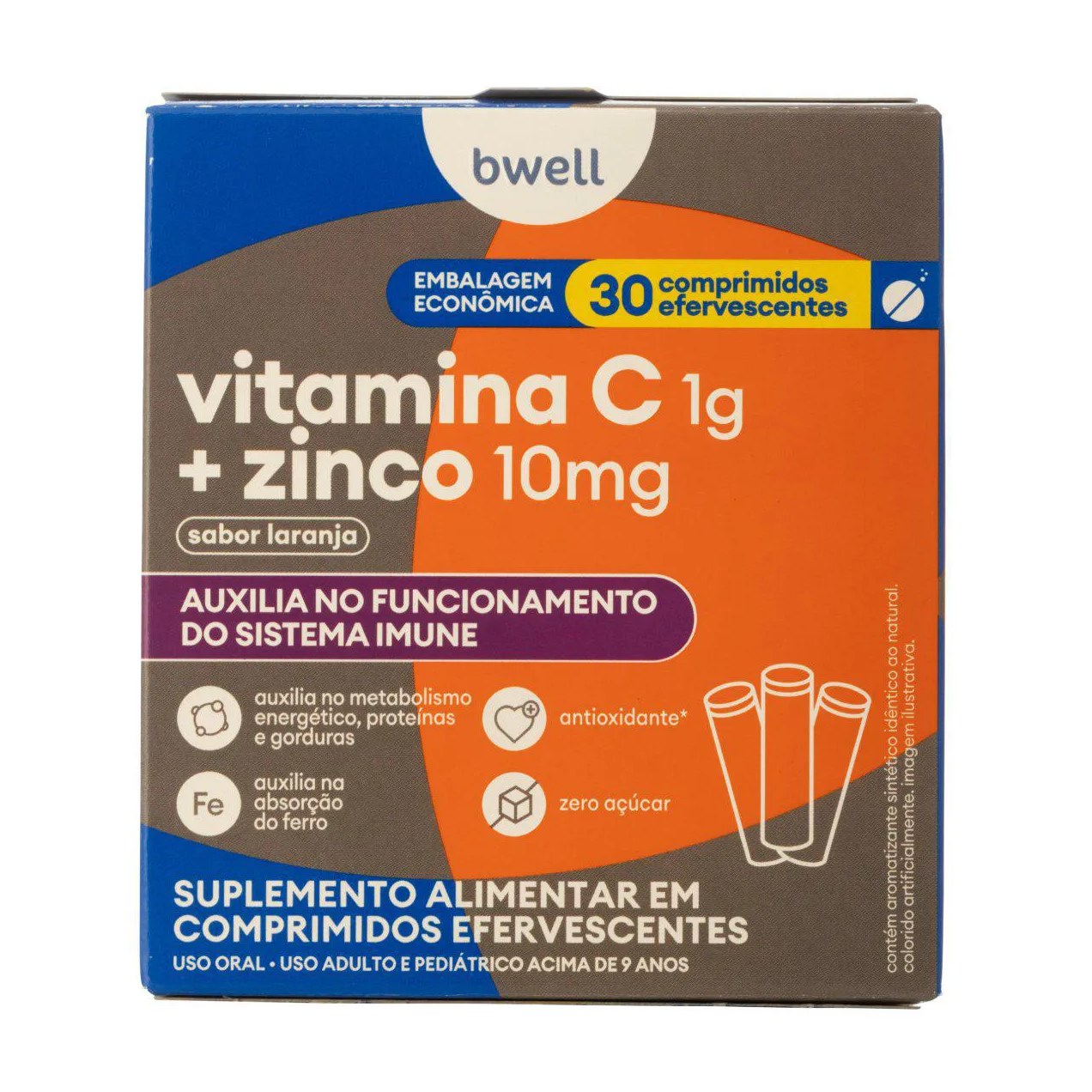 Vitamina C + Zinco bwell 30 Comprimidos Efervescentes