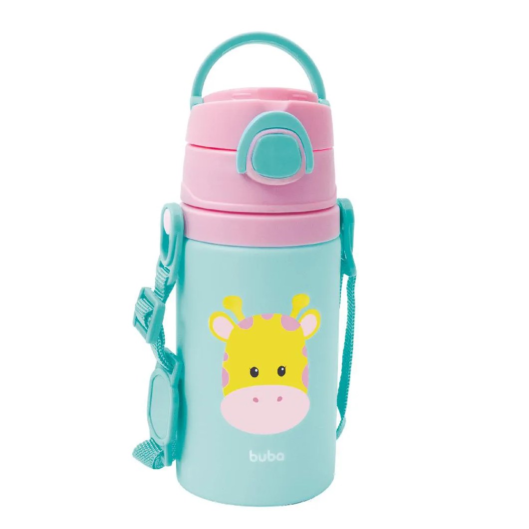 Garrafa de Alumínio Animal Fun Buba Girafa 400ml Rosa
