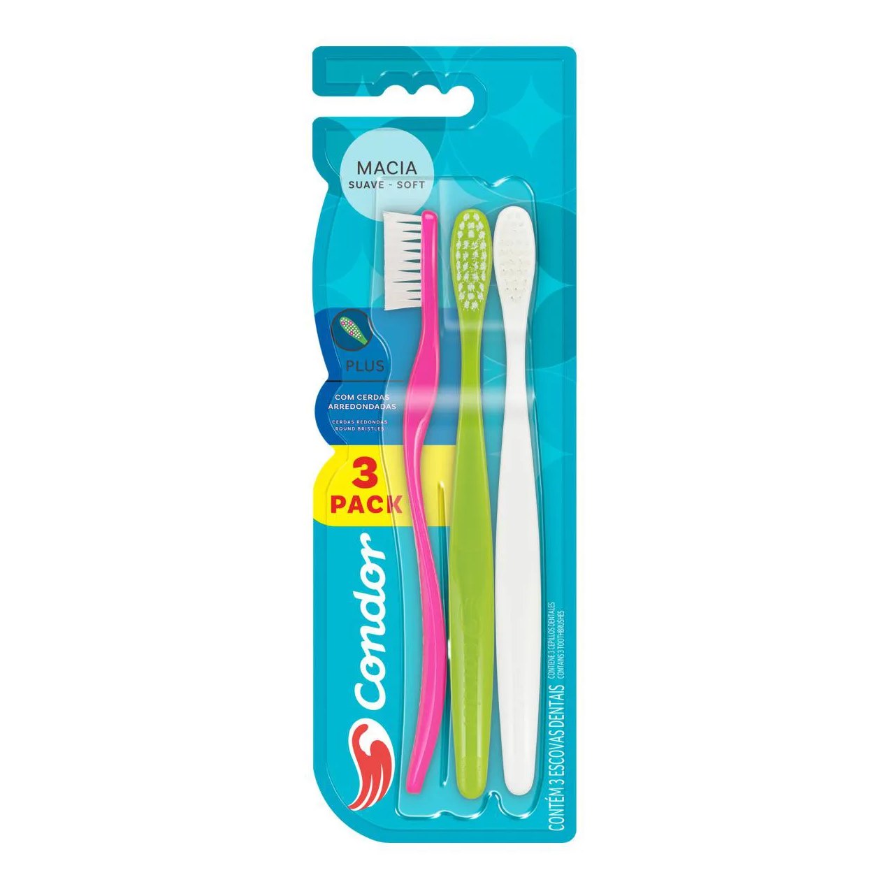 Pack Escova Dental Macia Arredondadas Condor Plus 3 Unidades