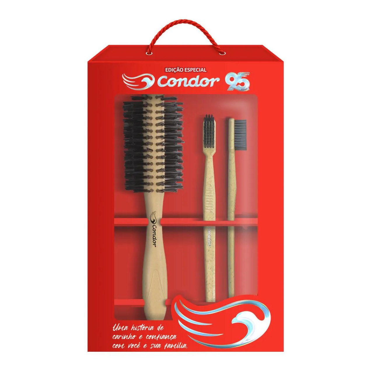 Kit 2 Escovas Dentais Macias + 1 Escova para Cabelo Condor Edição Especial 95 Anos