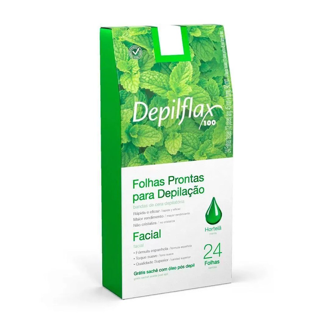Depilflax - Folhas Prontas Faciais Hortela 24 unidades