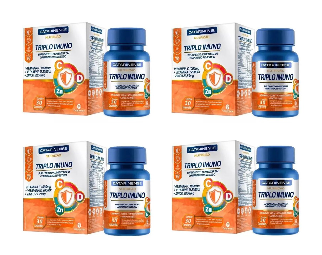 Kit 4 Suplemento Catarinense Triplo Imuno Vitamina C D 30cps