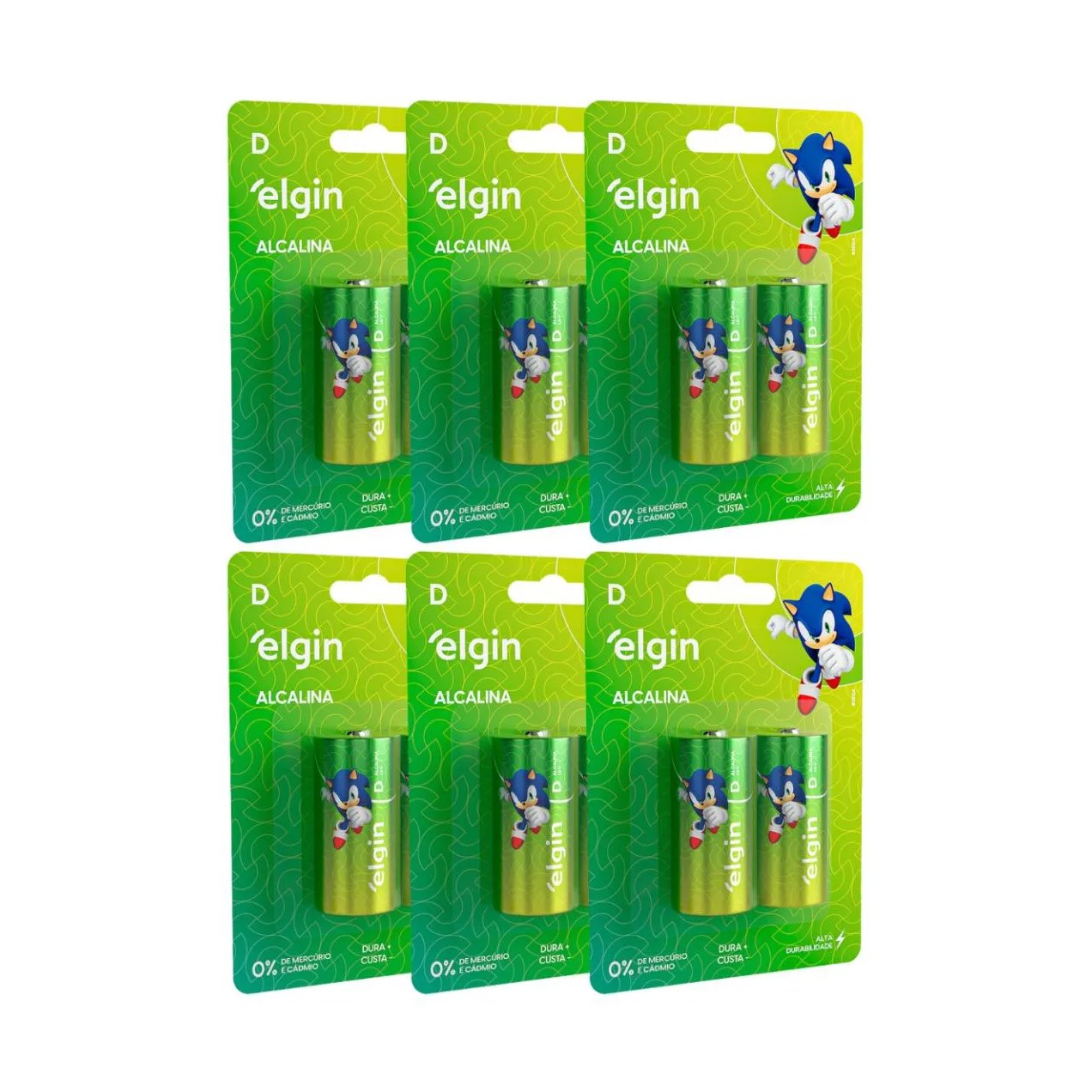 Kit 12 Pilha Alcalina D Lr20 Grande Blister 6 Cartela Elgin