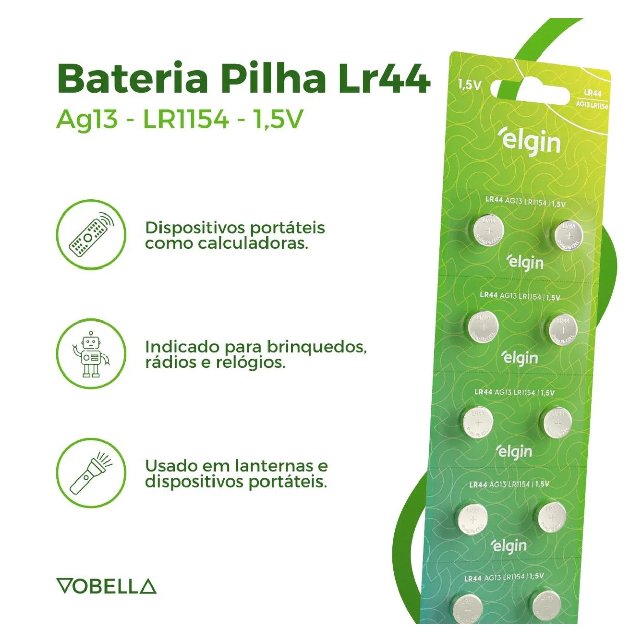 Kit 5 Baterias Pilha Cr2032 10 Baterias Pilhas Lr44 Elgin