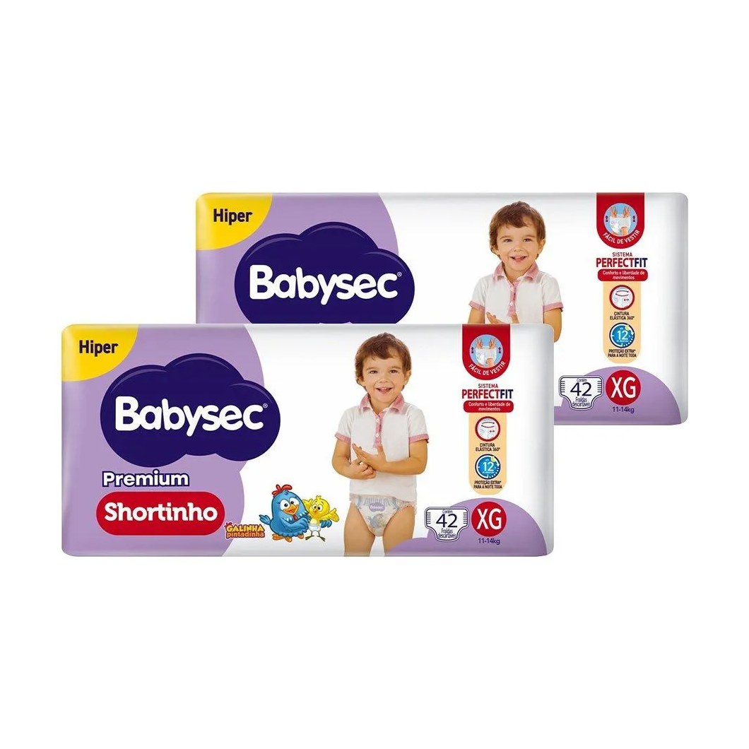 Fralda Descartável Babysec Shortinho Hiper Extra Grande - 2 Pacotes com 42 Fraldas - Total 84 Tiras