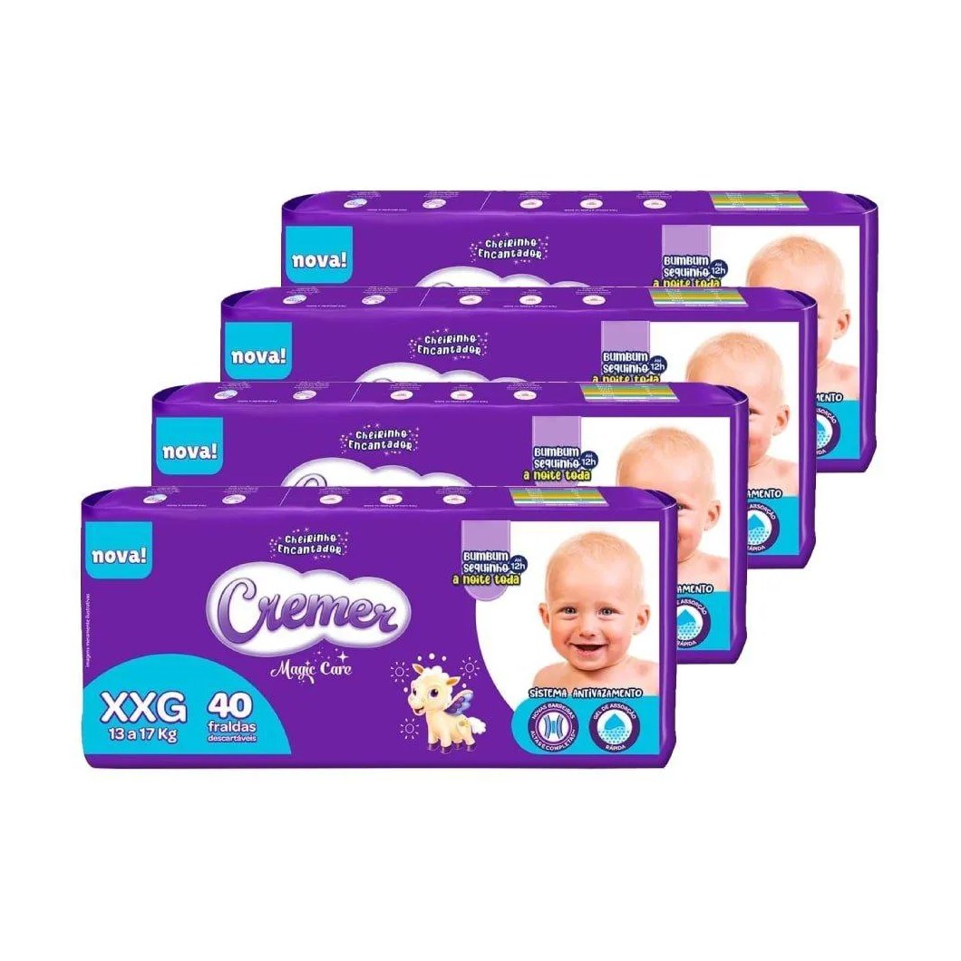 Fralda Descartável Cremer Magic Care Hiper Extra Extra Grande 4 Pacotes C/ 40 Fraldas