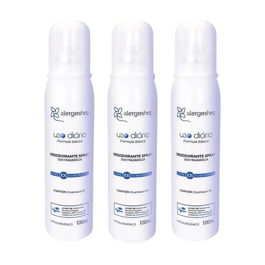 Kit 3 Desodorante Spray sem Fragrância Hipoalergênico Alergoshop 100ml