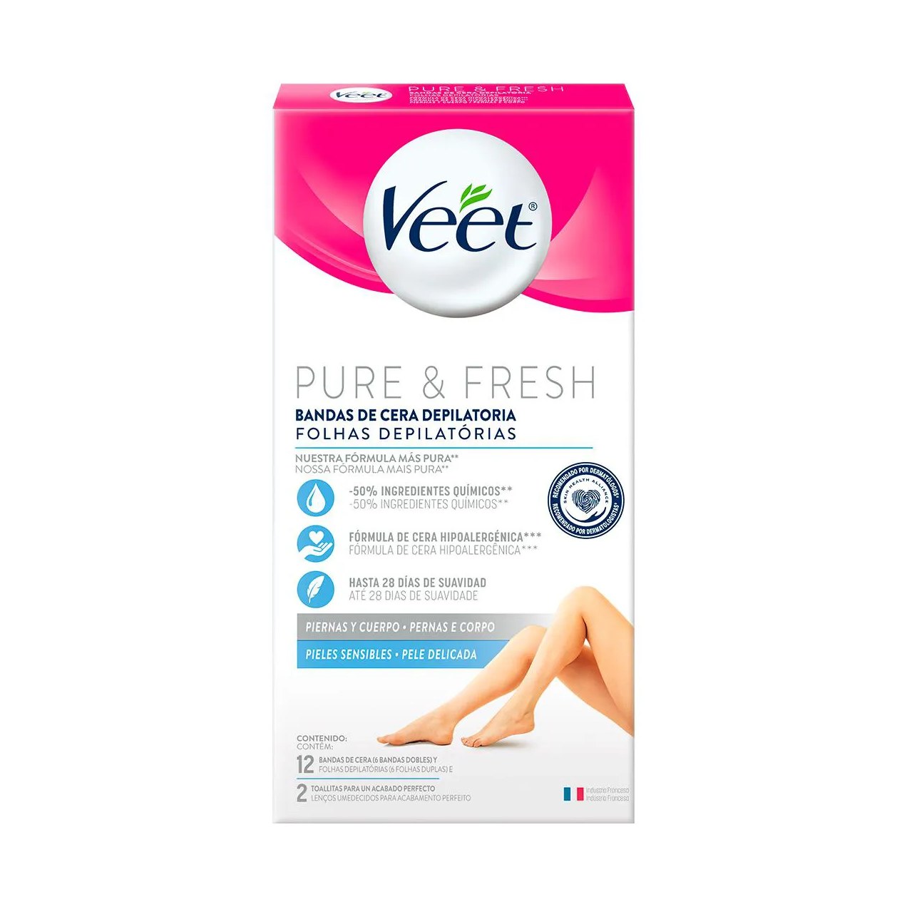 Folha Depilatória Pernas e Corpo Veet Pure & Fresh 12 unidades
