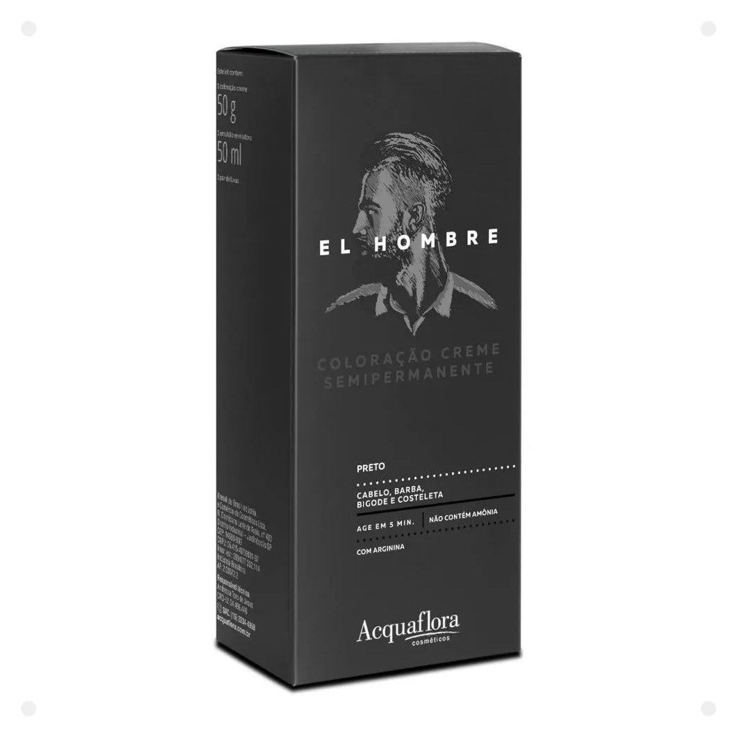 Kit Coloração Creme Semipermanente Acquaflora El Hombre Preto