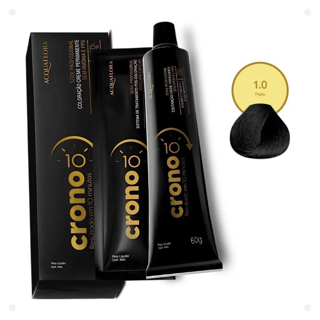 Coloração Creme Permanente Acquaflora Crono 10 Minutos 1.0 Preto 60g