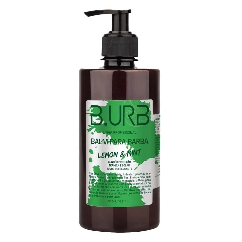 Balm para Barba Lemon & Mint 500ml Profissional Com Proteção Solar Barba Urbana B.Urb