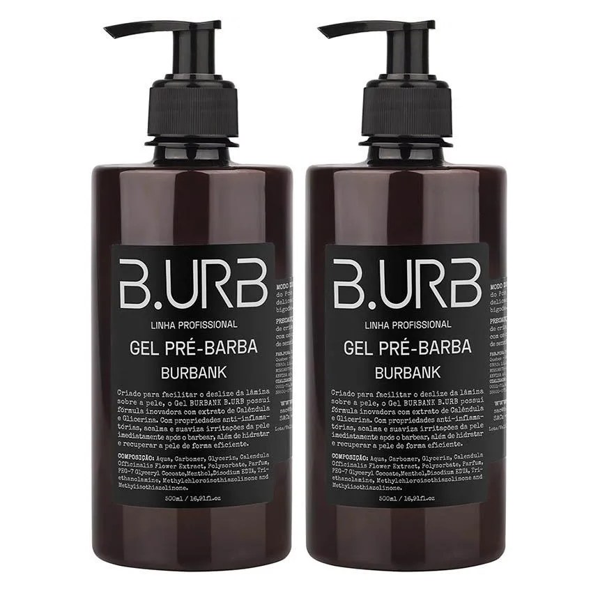 Kit 2 Gel Pré Barba Burbank 500ml Profissional Bancada Barbearia Barba Urbana B.urb