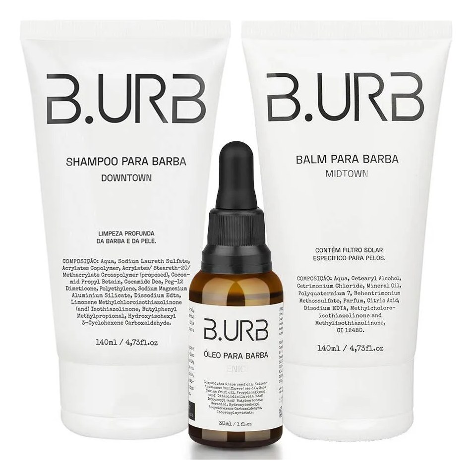 Kit Shampoo Downtown + Balm Midtown + Óleo Venice Café e Baunilha Barba Urbana B.urb