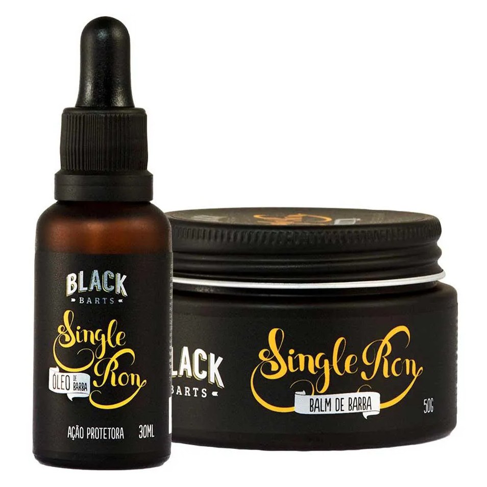 Kit Barba Balm em Cera + Óleo Hidratante Single Ron Black Barts