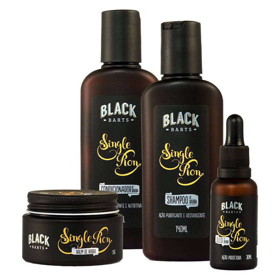 Kit Barba Shampoo + Balm + Condicionador + Óleo Single Ron Black Barts