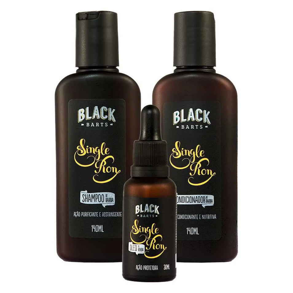 Kit Barba Shampoo + Condicionador + Óleo Single Ron Black Barts